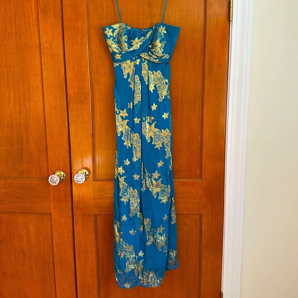 Nicole Miller Collection Blue Gold Strapless Dress, Size 0